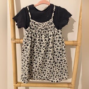 Zara Black Ribbed Tee with Cream Floral Slip Dress